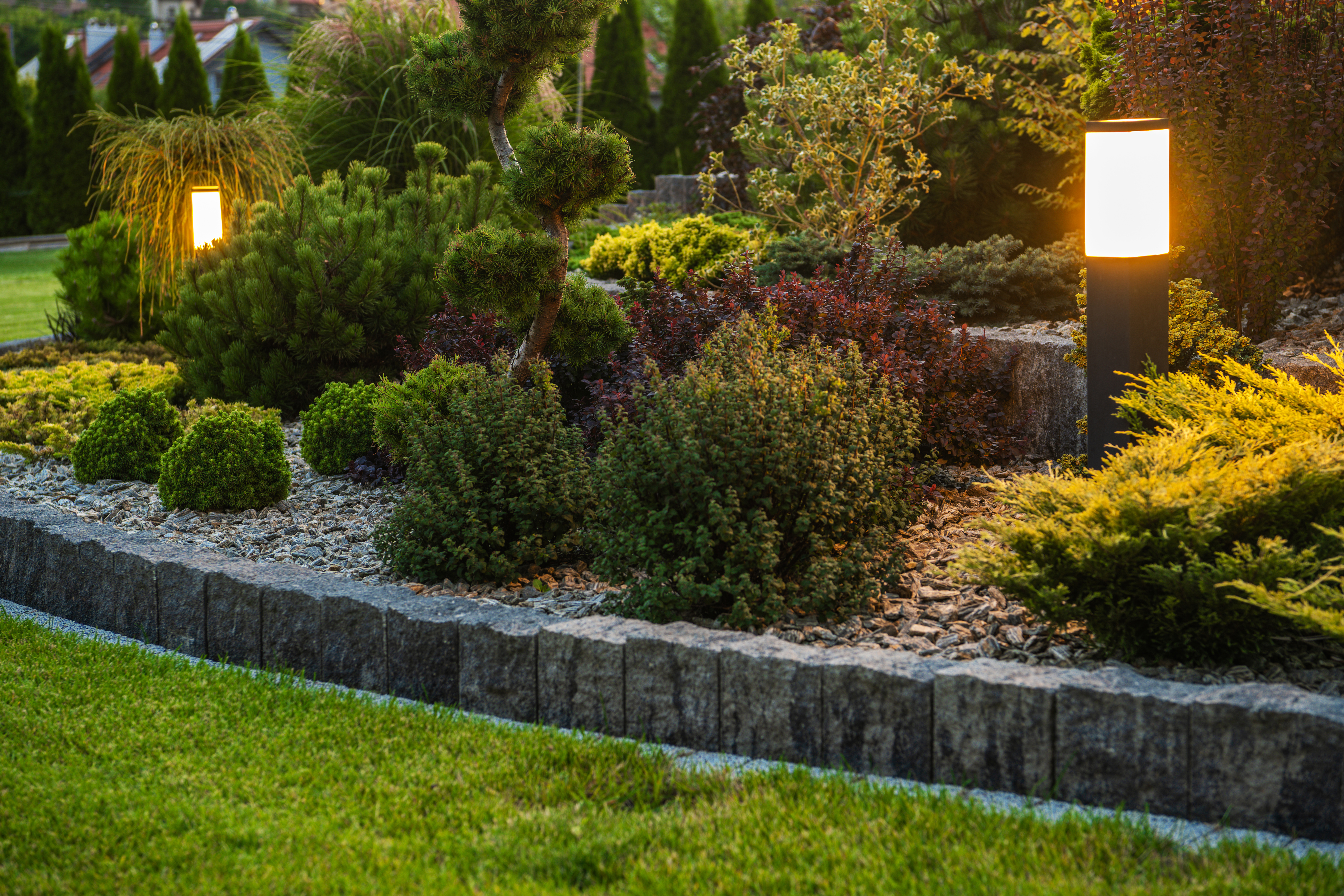Irrigation system being installed in landscape beds